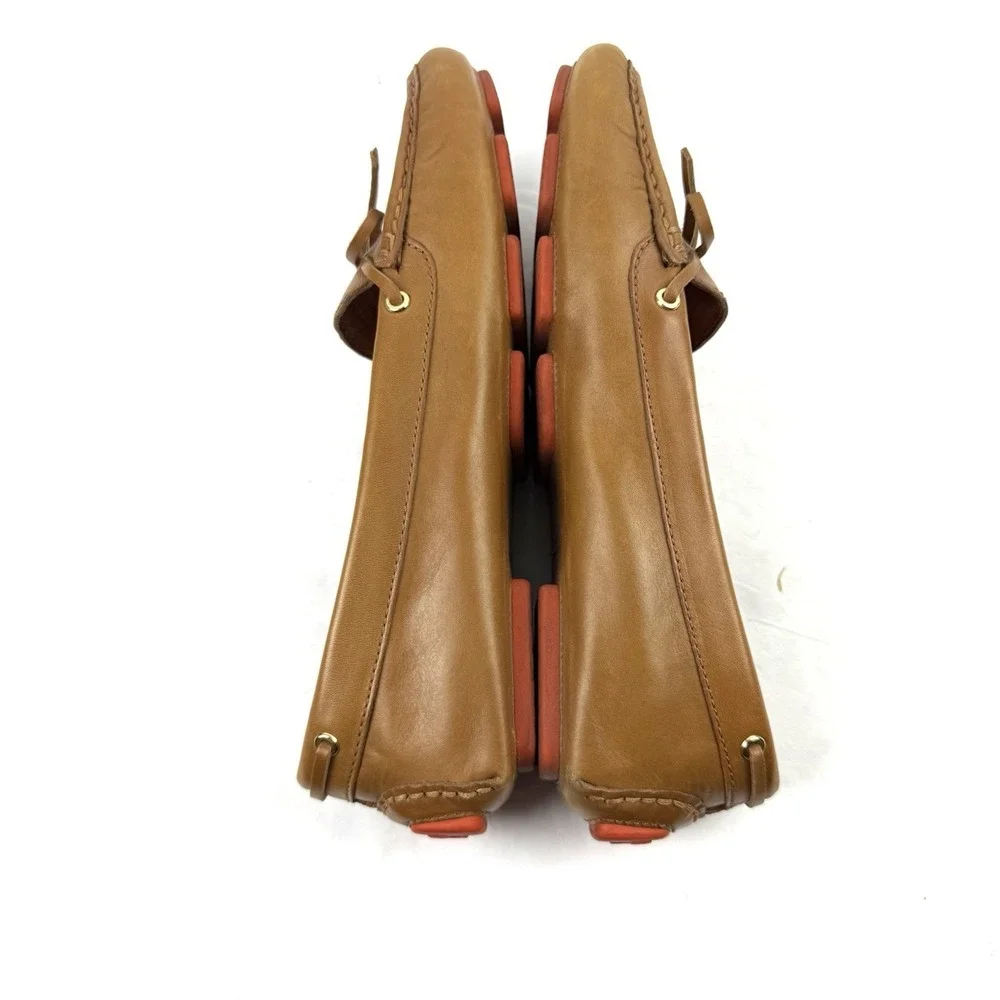 Tory Burch Ashby Shoes 7.5 Brown Soft‎ Leather Driving Moccasin Gold T Womens